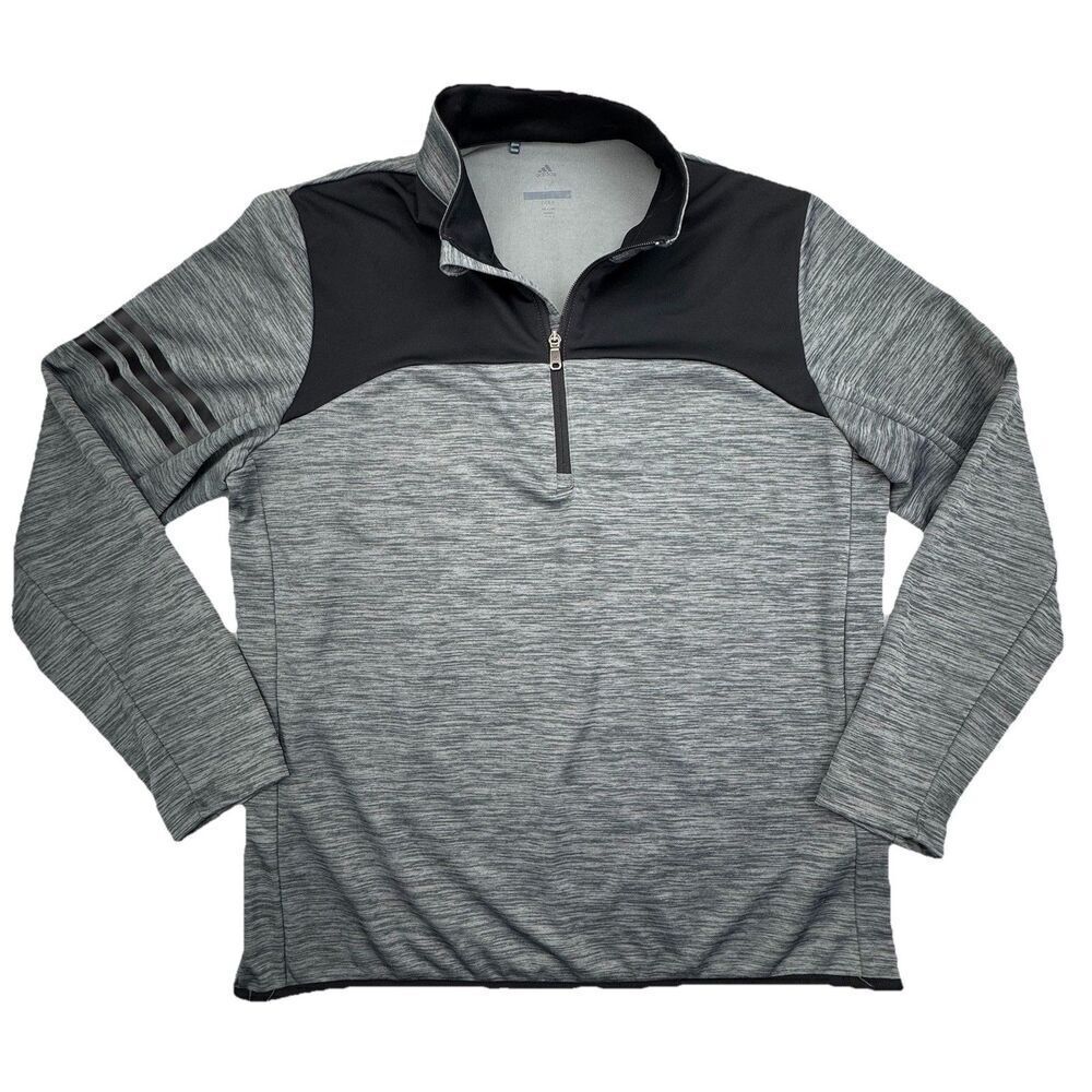 Adidas 1/4 Zip Pullover Mens Large Gray Black Golf Athletic Lightweight - Picture 4 of 8